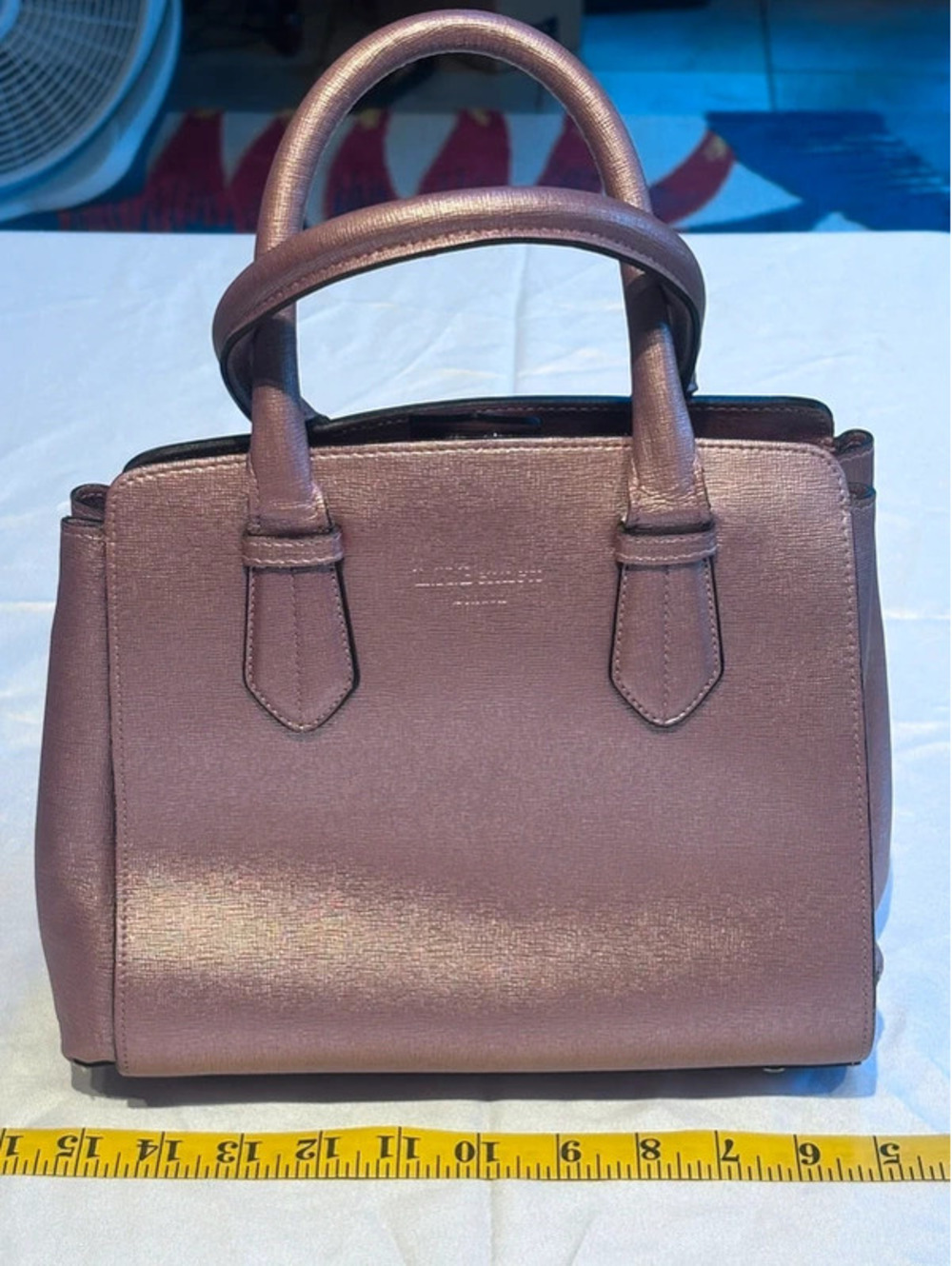 LK Bennett London Rose Gold Metallic Saffiano Leather Handbag